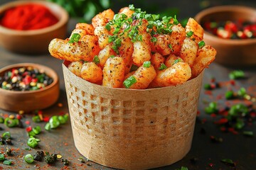 Flavorful Cheese Sticks and Seasoned Chips Snack Food Combo with Spices and Condiments