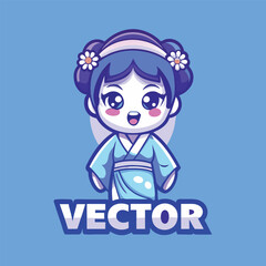 Cute and Quirky Vector Geisha Character with a Stylized Mascot Design