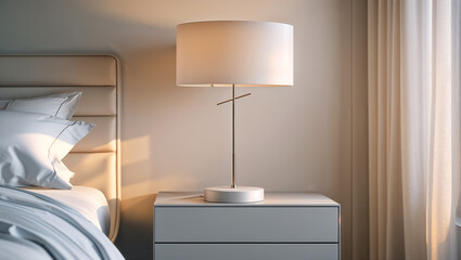 stylish lamp in modern bedroom, morning