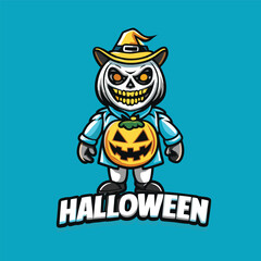 Spooky Halloween Mascot Cartoon with Vector Logo Illustration