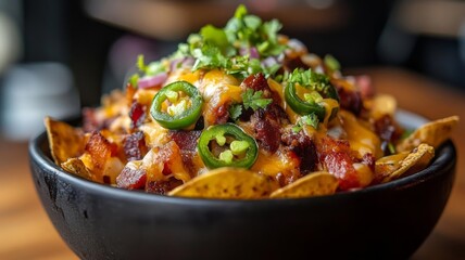 Delicious Bacon Cheddar Nachos with Jalapenos and Cilantro