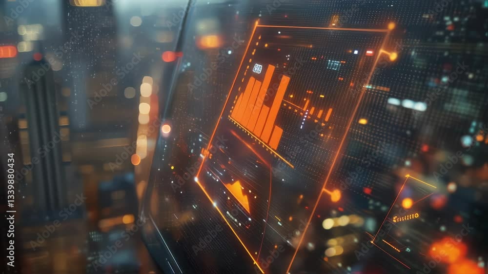 Aufkleber futuristic hud showing various statistics and data analysis being used by a businessman in a modern 