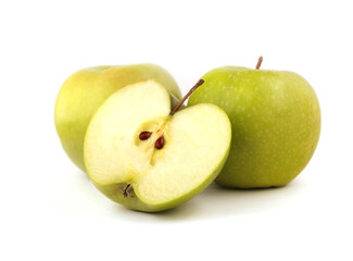 set of green apple on white background