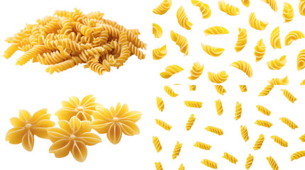 Yellow rotini pasta isolated on white background