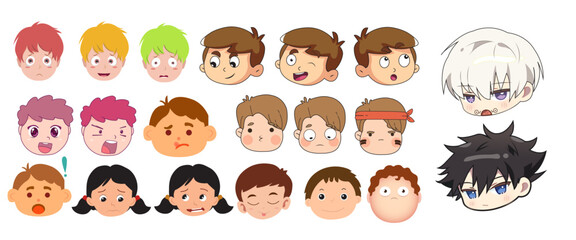 Faces of girl and boys with emotions