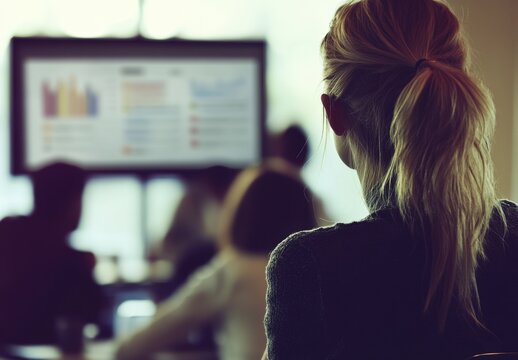 Young businesswoman presenting data analysis dashboard