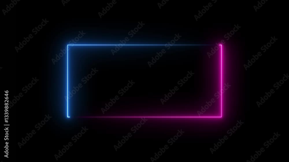Poster neon abstract rectangle shape line animation. neon light animated glowing border stylish frame. neon