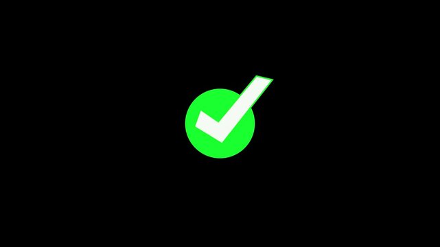 Animation of Check Mark. Signs on Black Background. Check mark neon animation on transparent background.