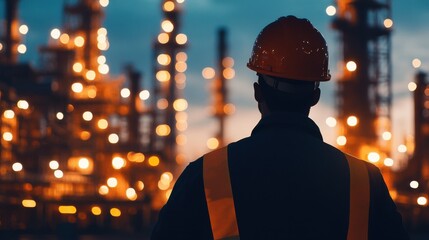 Industrial Worker at Night: A Focused Vision of Energy Infrastructure & Dedication