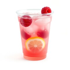 Refreshing Raspberry Lemonade in Clear Plastic Cup