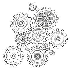 Hand Drawn Steampunk Gears and Cogs Doodle Art