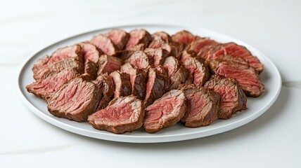 Sliced Roasted Beef Tenderloin on White Plate