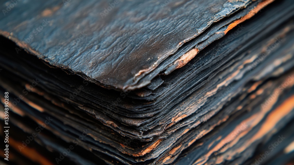 Poster textured layers of dark slate material showcasing natural imperfections and unique patterns in a clo