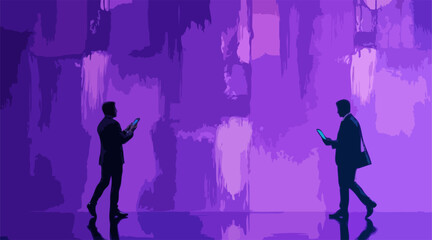 Vector of two businessmen silhouetted against a purple textured background, symbolically representing the disconnect in modern communication