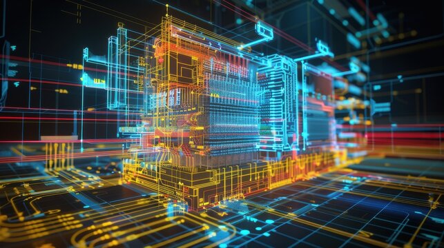 Abstract glowing CPU core structure, parallel processing streams with a technical blueprint style watermark and thread scheduling optimization.
