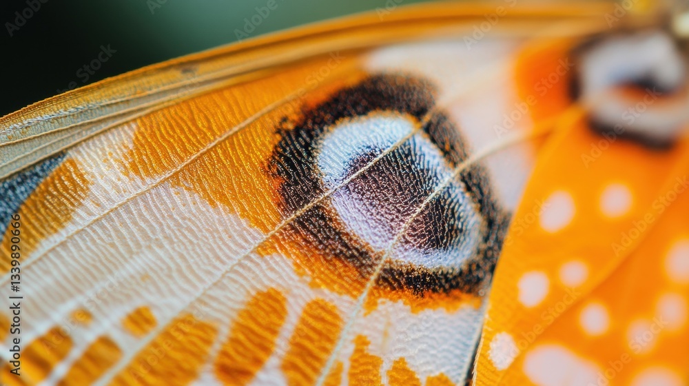 Aufkleber close-up view of a colorful butterfly wing with intricate patterns and textures highlighting nature'