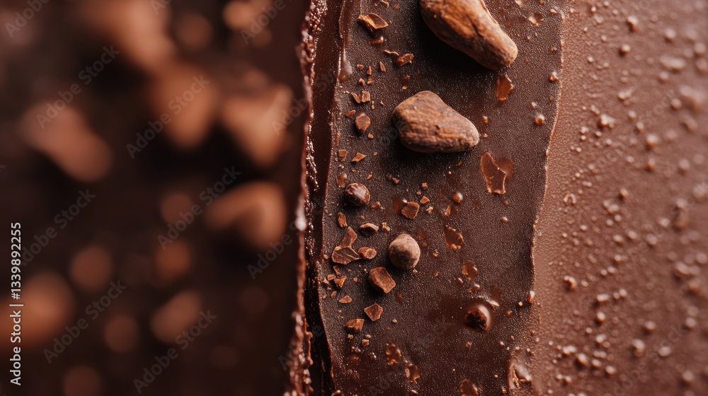 Aufkleber close-up of rich dark chocolate texture with cocoa nibs and drops creating an enticing gourmet visua