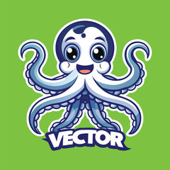 Vector Logo Illustration of a Cartoon Octopus Mascot with Sunflowers