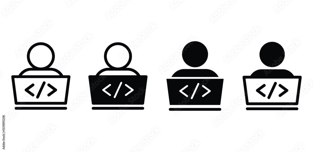 Poster software developer icons black and white minimalist vector set