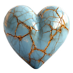 Elegantly crafted blue heart sculpture with golden veins that evokes emotions of love and beauty in any tranquil space