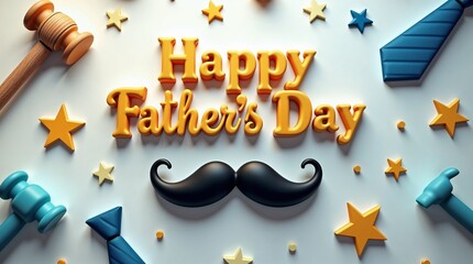 Colorful Father’s Day celebration with mustache and tools, fatherhood joy