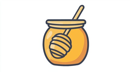 Bright and Colorful Illustration of a Glass Jar Filled with Golden Honey and a Wooden Dipper Sticking Out on a Clean White Background