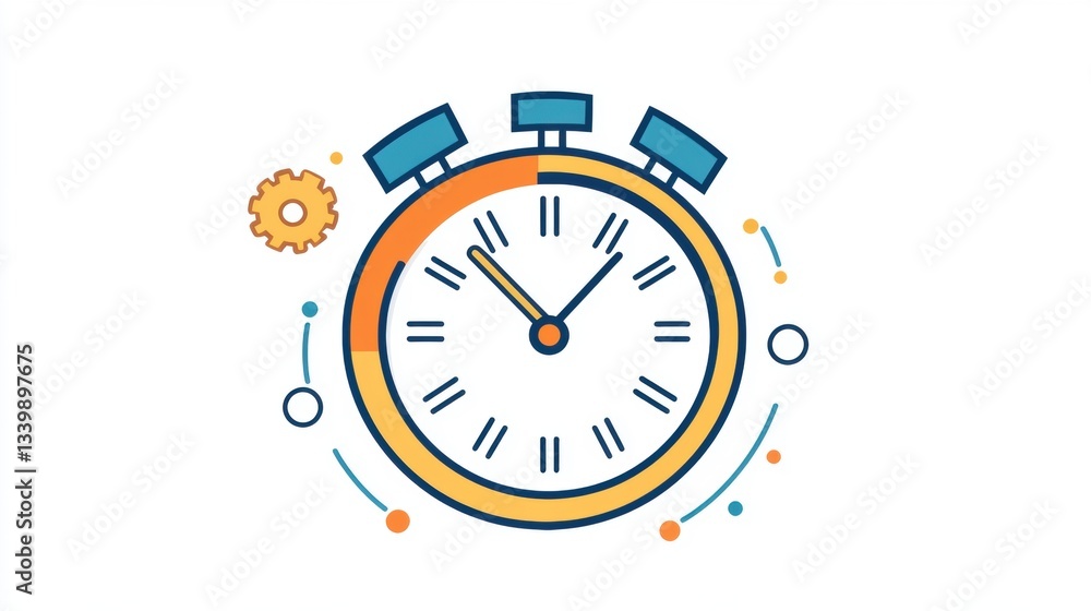 Poster colorful illustration of stopwatch with gears and circle elements representing time management and p