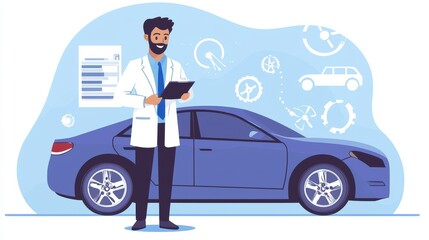 Car maintenance inspection automotive workshop illustration professional environment informative viewpoint vehicle care concept