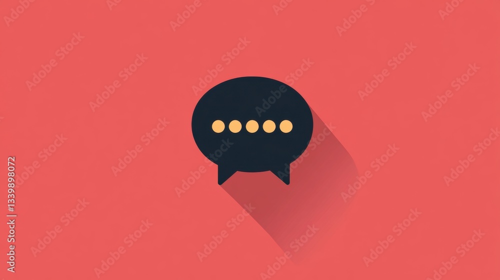 Poster minimalist illustration of a chat bubble with dots representing typing on a vibrant coral background