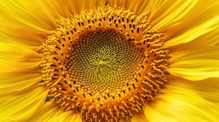 Close-Up View of Golden Sunflower with Intricate Patterns of Seeds and Petals Radiating Bright Yellow Colors Under Natural Light