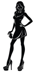 Silhouette of a beautiful girl in a long dress 