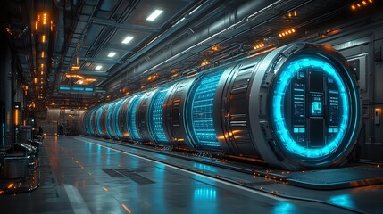 A futuristic energy storage facility with sleek