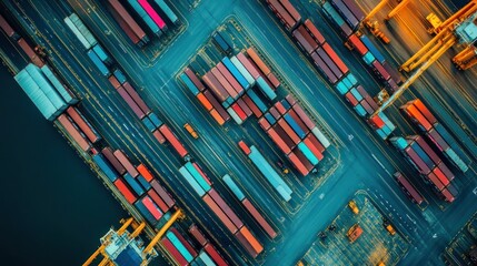 Obraz premium Aerial View of a Bustling Container Port: Global Trade and Logistics
