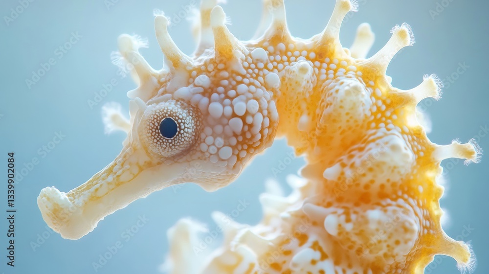 Poster close-up view of a beautiful seahorse with intricate textures and delicate features in a marine envi