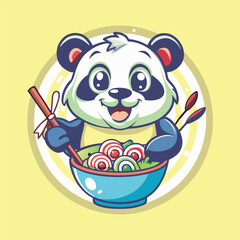 Vector Cartoon Illustration of a Ramen Panda Mascot in a Car