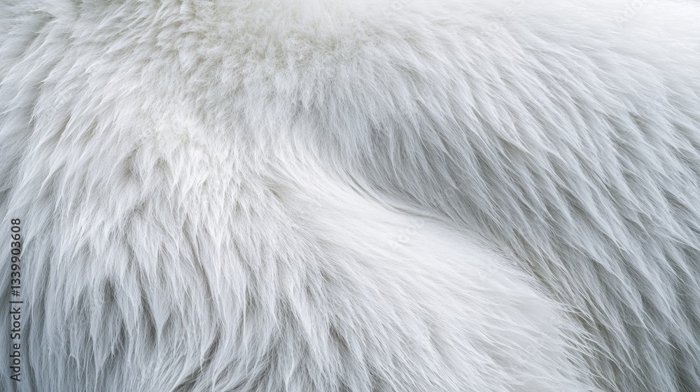 Poster close-up of soft white fur texture with fluffy hairs and natural patterns in delicate light for arti