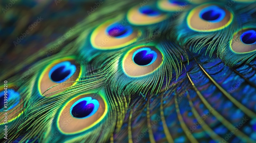 Aufkleber detailed close-up of vibrant peacock feather displaying iridescent colors and intricate patterns in 