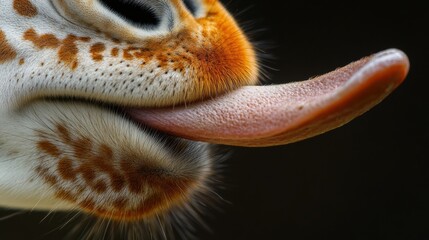 Fototapeta premium Close-Up of a Felidae's Face with a Prominent Tongue Displaying Unique Patterns and Textures in a Natural Habitat Environment