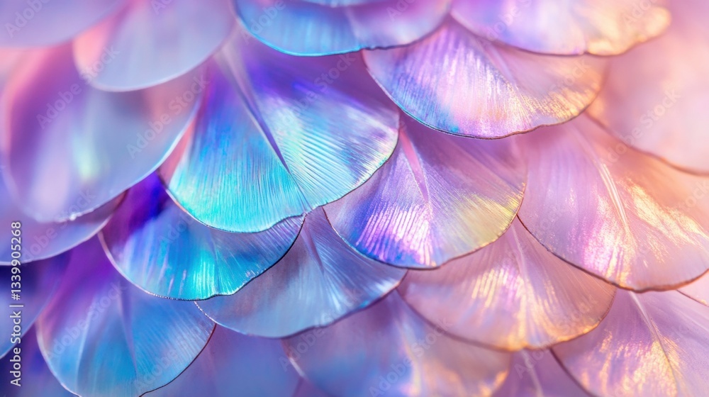Poster close-up of iridescent scales with vibrant colors and delicate patterns displaying the beauty of nat