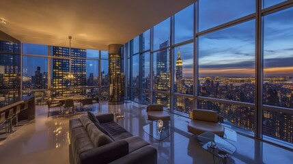A high-rise luxury apartment with floor-to-ceiling glass walls, city lights shining --ar 16:9 --v 6.1 Job ID: 17834ac8-b66e-498f-ba15-152c5c19df2d