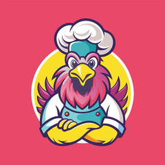 Vector Logo Illustration of a Rooster Chef Mascot Character
