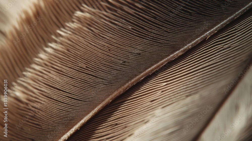 Poster close-up of a brown feather showing intricate details and textures against a soft background for nat