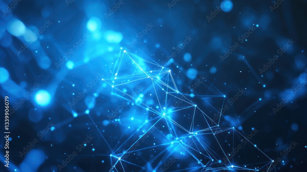 Poster abstract network connections: digital universe of blue nodes and lines