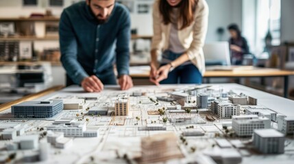 Fototapeta premium Architects Reviewing City Model: Collaborative Urban Design