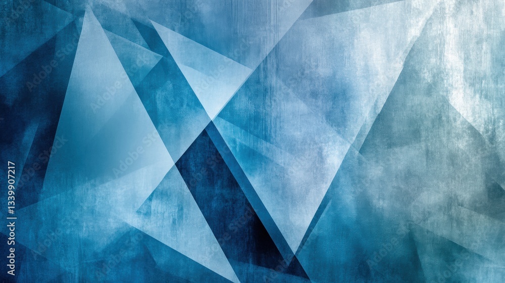 Poster abstract geometric background with shades of blue and turquoise featuring triangles and soft texture