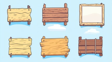 Stylish wooden frames and boards perfect for game interfaces, featuring round and rectangular designs with unique textures.