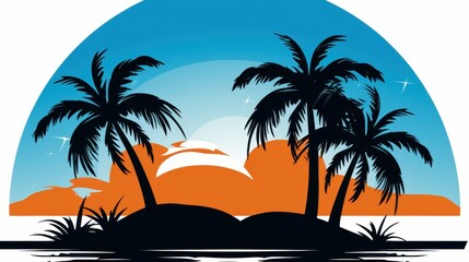 Fototapeta premium Mesmerizing silhouette of palm trees against a vibrant shoreline backdrop during sunset. Natures beauty on display.