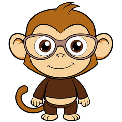Fototapeta premium a cute monkey wearing glasses smiles directly at the camera. The monkey has a brown coat and wears round eyeglasses vector illustration