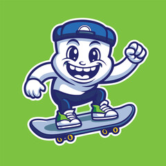 Vector Logo Illustration of a Playful and Energetic Skateboard Mascot with a Simple Design
