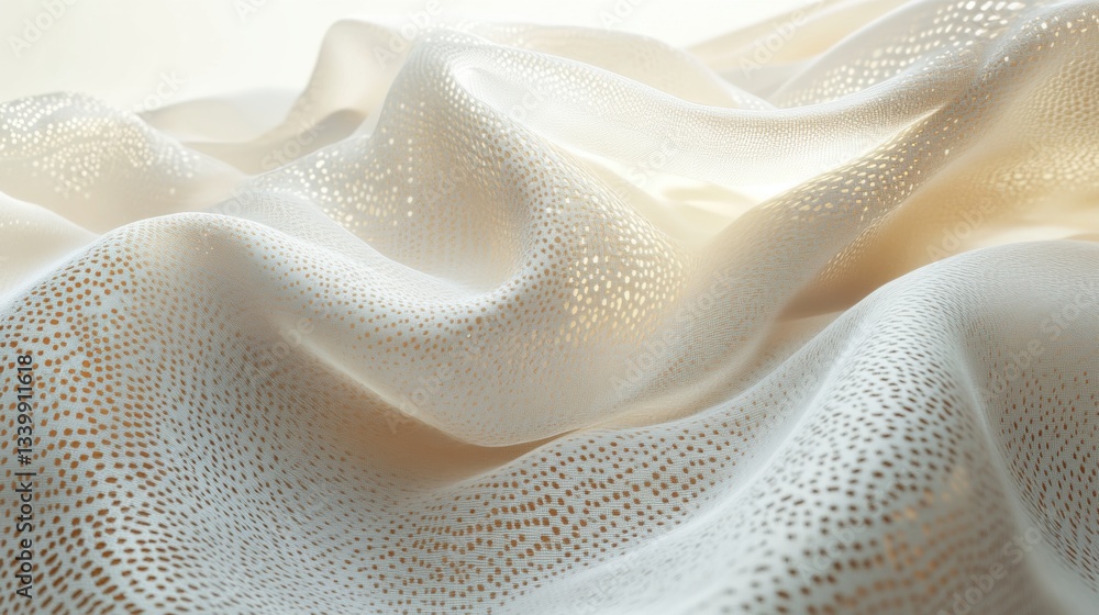 Poster light and texture of soft white fabric with delicate perforations and elegant drapery patterns in gl